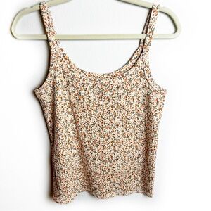Aerie ribbed scoop neck tank top floral pattern size: L